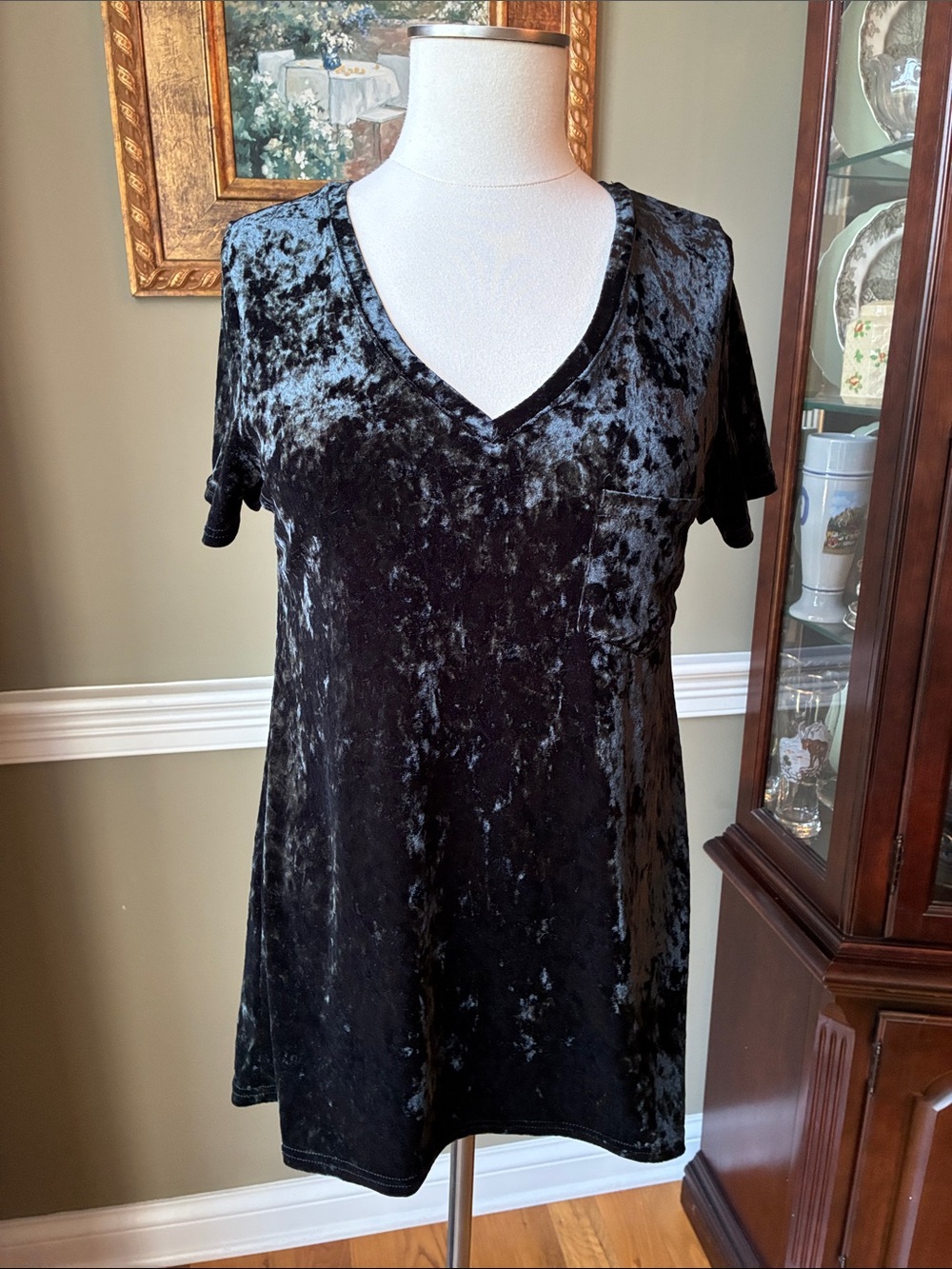 Spring + Mercer Crushed Velvet V-Neck Legging Tee Size Small